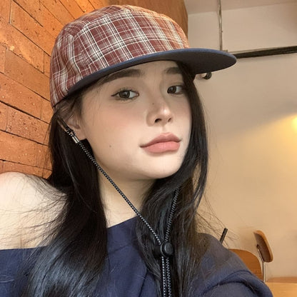 Baseball Drawstring Plaid Cap