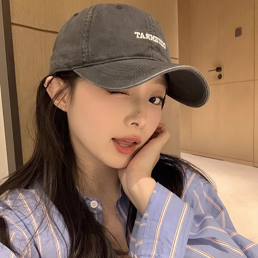 Washed Lettering Cap Baseball Embroidered