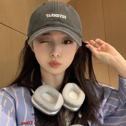 Washed Lettering Cap Baseball Embroidered