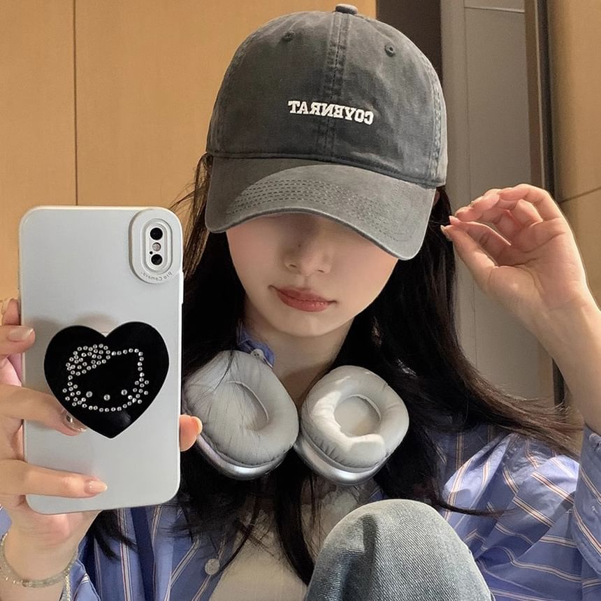 Washed Lettering Cap Baseball Embroidered