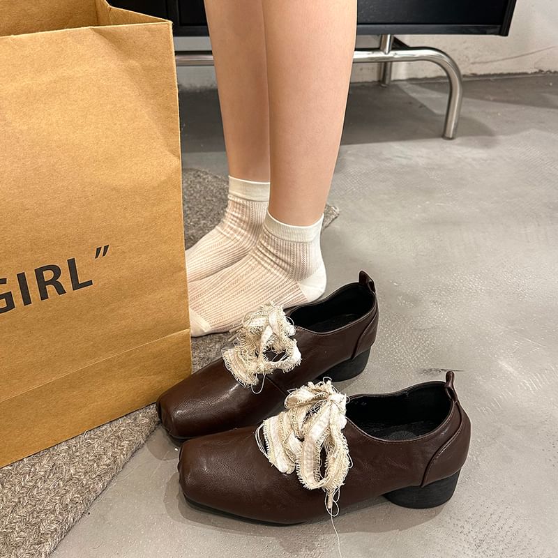 Block Plain Lace-Ups Heel