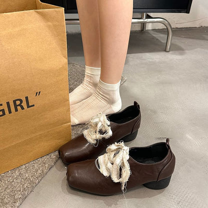 Block Plain Lace-Ups Heel