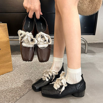 Block Plain Lace-Ups Heel