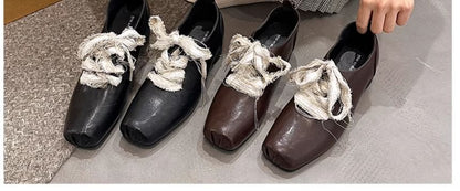 Block Plain Lace-Ups Heel