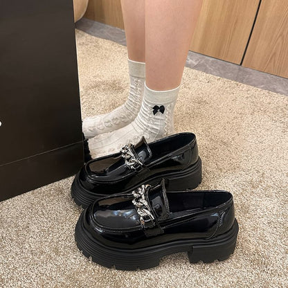 Plain Loafers Accent Chain Platform