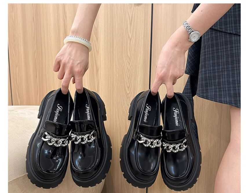 Plain Loafers Accent Chain Platform