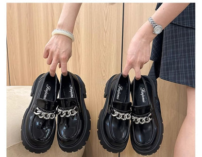 Plain Loafers Accent Chain Platform