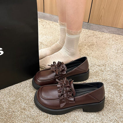 Plain Ruffle Loafers Platform Trim