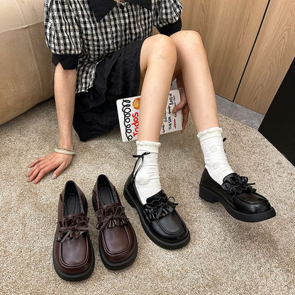 Plain Ruffle Loafers Platform Trim