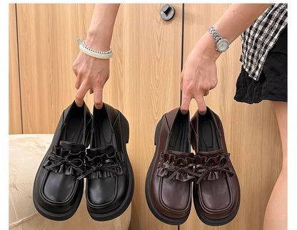 Plain Ruffle Loafers Platform Trim