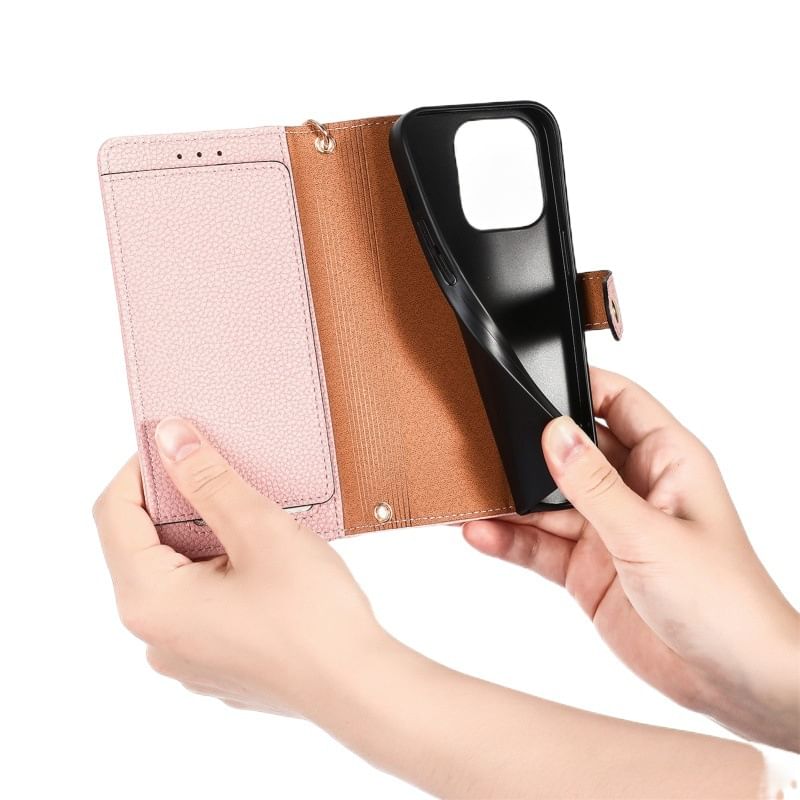 Heart Embroidered Folio Faux Leather Phone Case