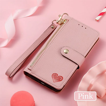 Heart Embroidered Folio Faux Leather Phone Case