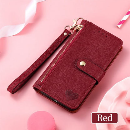 Heart Embroidered Folio Faux Leather Phone Case