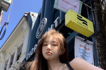 Top Sleeveless Asymmetrical Plain U-Neck