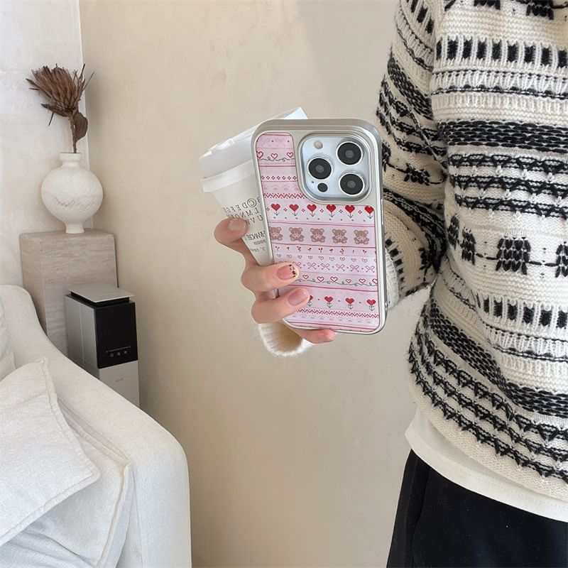 Bear Heart Print Phone Case