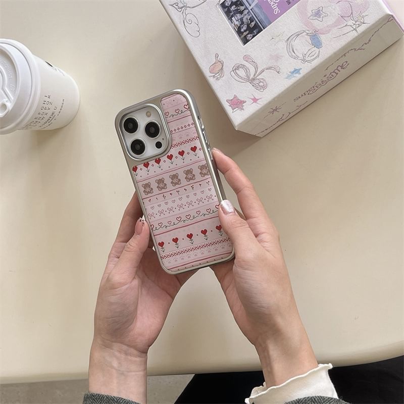 Bear Heart Print Phone Case