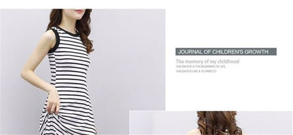 Tank Striped Neck Midi Crew A-Line Dress