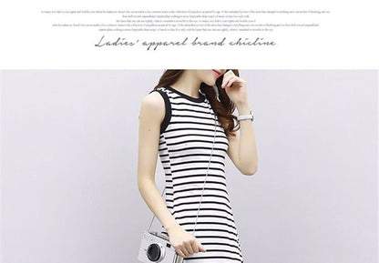 Tank Striped Neck Midi Crew A-Line Dress