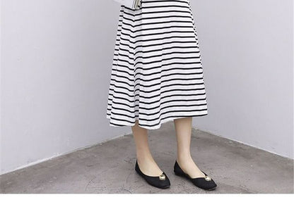 Tank Striped Neck Midi Crew A-Line Dress