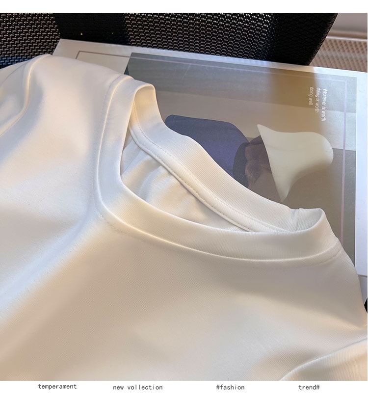 Neck Tee Ruched Plain Short-Sleeve Round