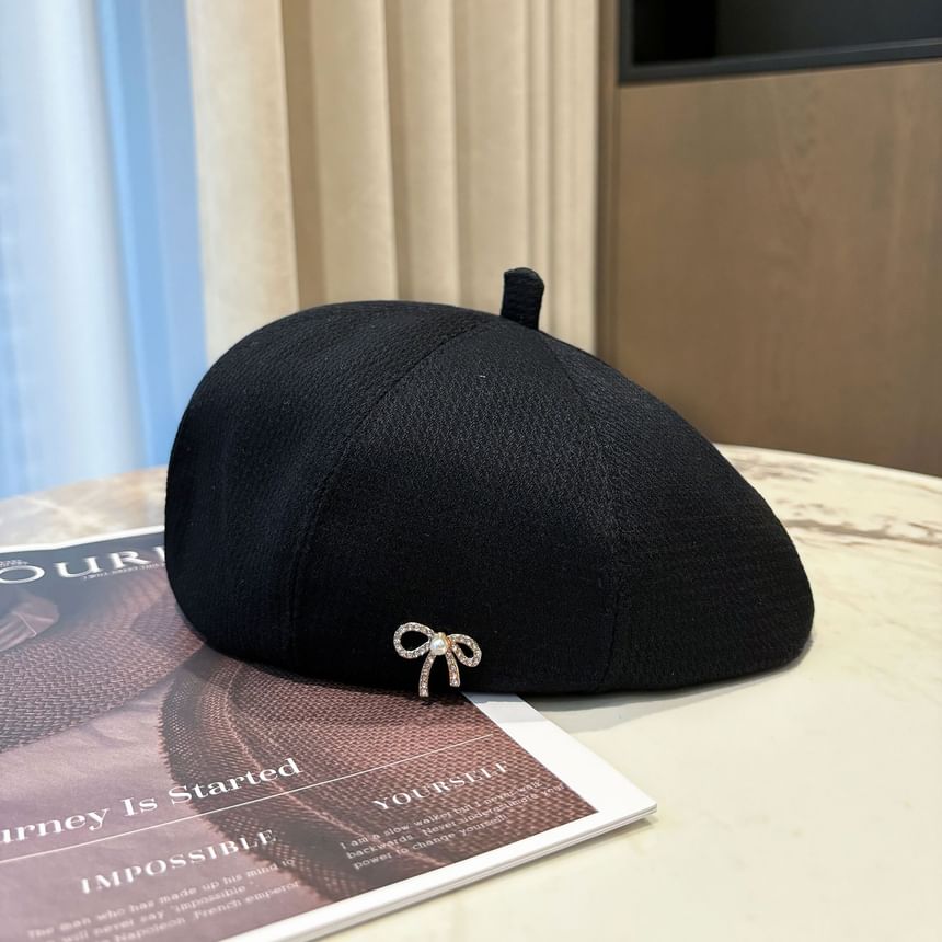 Bow Beret Rhinestone Faux Pearl