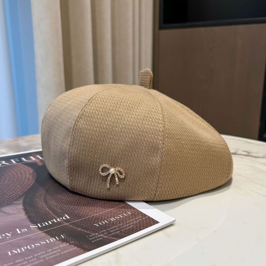 Bow Beret Rhinestone Faux Pearl