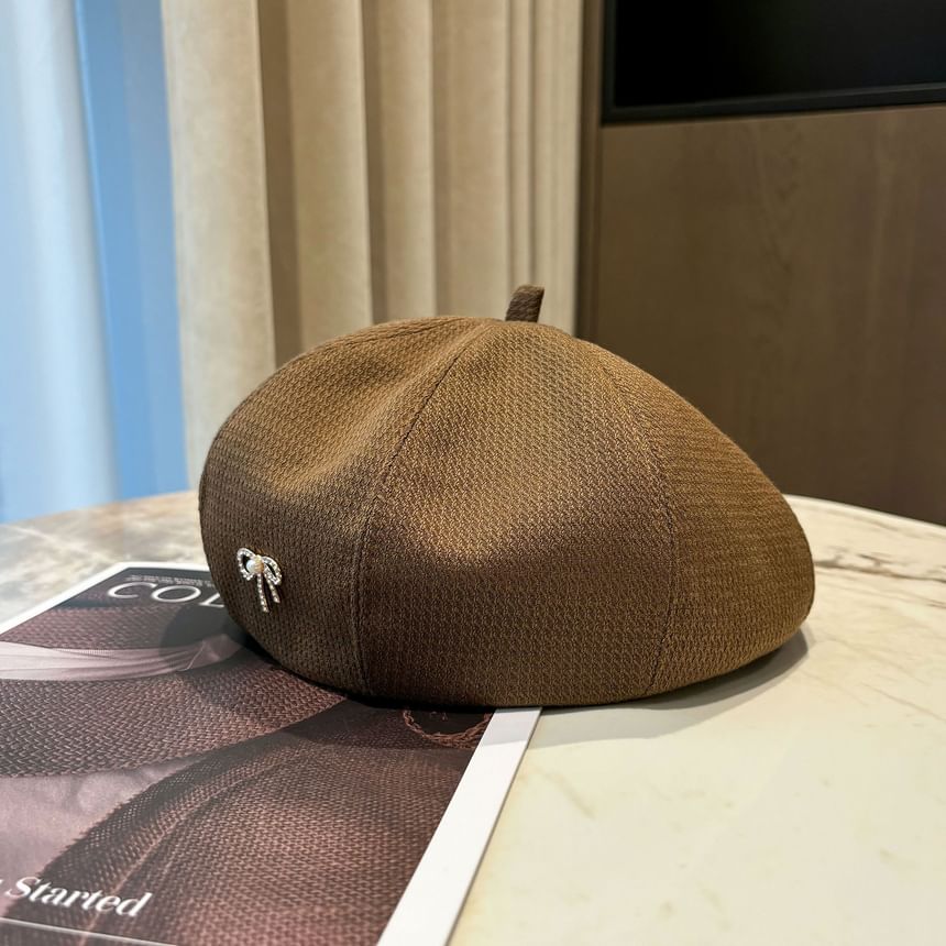 Bow Beret Rhinestone Faux Pearl