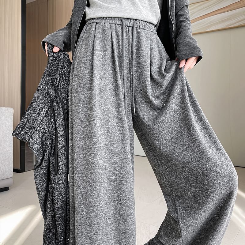 Leg Drawstring Wide Waist Melange Pants Designs) (Various