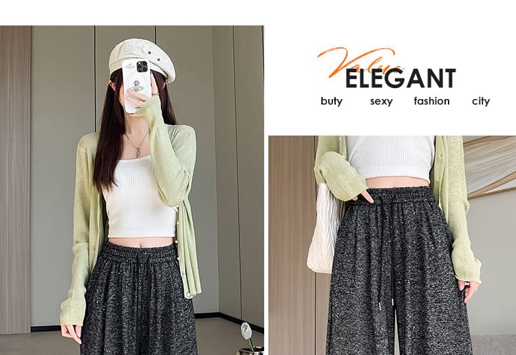 Leg Drawstring Wide Waist Melange Pants Designs) (Various