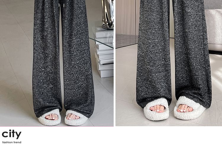 Leg Drawstring Wide Waist Melange Pants Designs) (Various