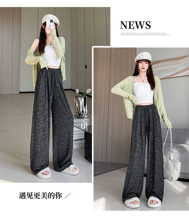 Leg Drawstring Wide Waist Melange Pants Designs) (Various