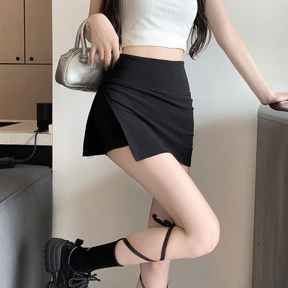 Waist Slit High Mini Skort Plain