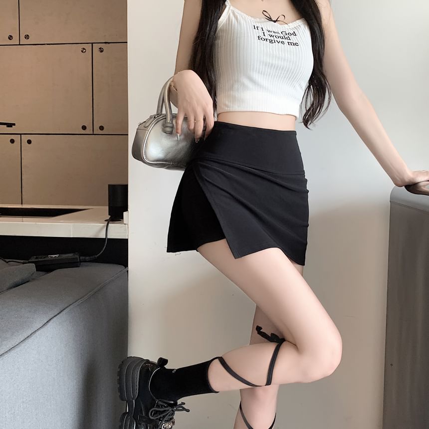 Waist Slit High Mini Skort Plain