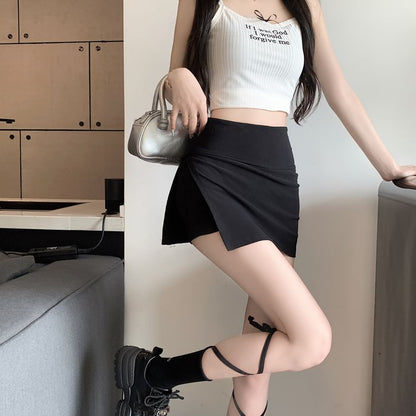 Waist Slit High Mini Skort Plain