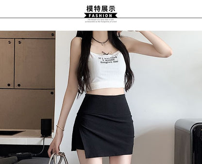Waist Slit High Mini Skort Plain