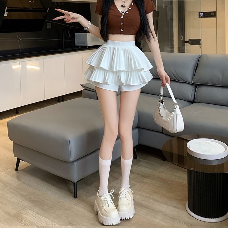 A-Line High Waist Accordion Plain Pleated Ruffle Skirt Mini