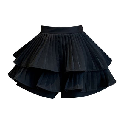 A-Line High Waist Accordion Plain Pleated Ruffle Skirt Mini