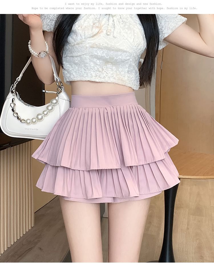 A-Line High Waist Accordion Plain Pleated Ruffle Skirt Mini