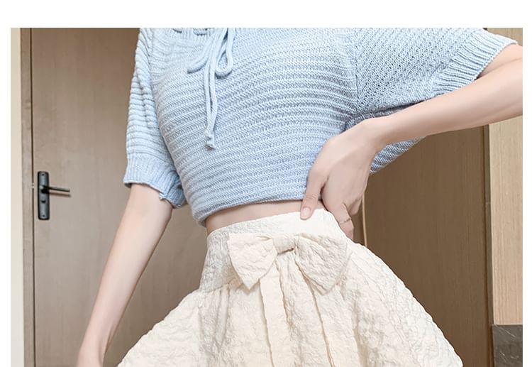 A-Line Ruffle High Waist Bow Mini Skirt Plain