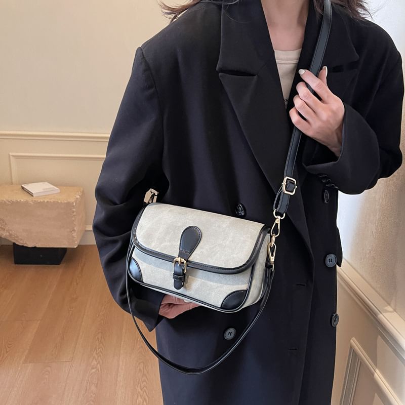 Contrast Faux Crossbody Leather Bag Piping