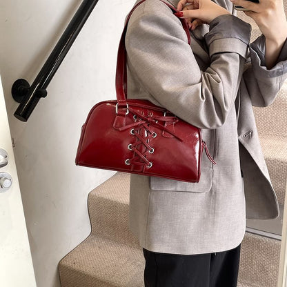 Lace-Up Leather Faux Bag Shoulder