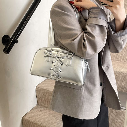 Lace-Up Leather Faux Bag Shoulder