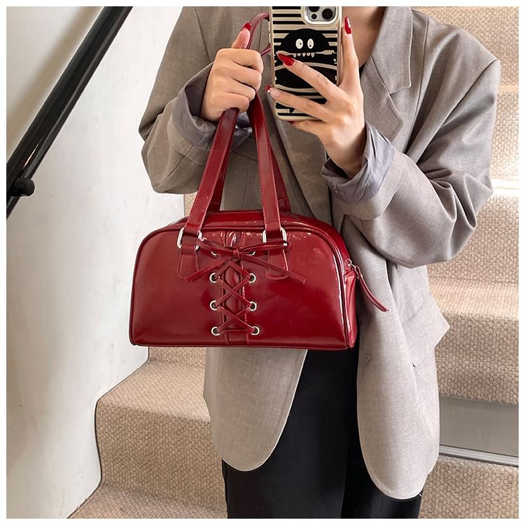 Lace-Up Leather Faux Bag Shoulder