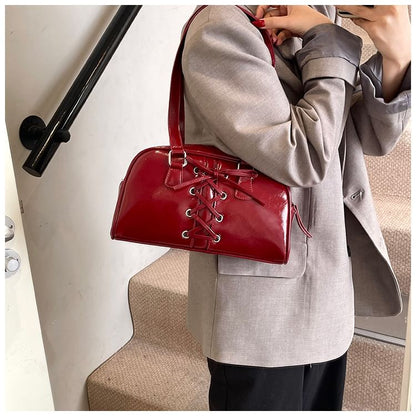 Lace-Up Leather Faux Bag Shoulder