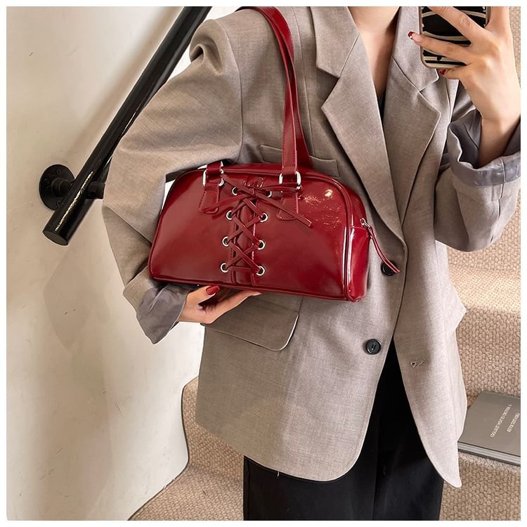 Lace-Up Leather Faux Bag Shoulder