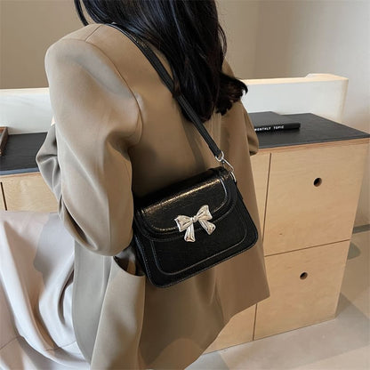 Flap Bow Accent Crossbody Bag