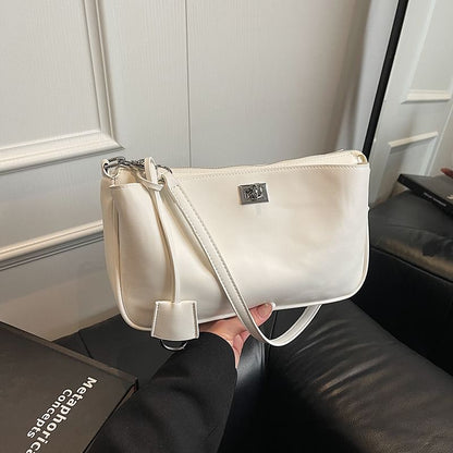 Lock Leather Twist Faux Crossbody Bag