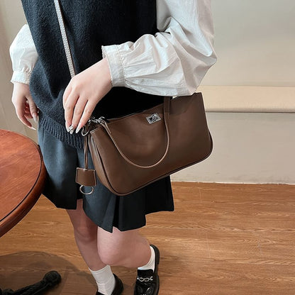 Lock Leather Twist Faux Crossbody Bag