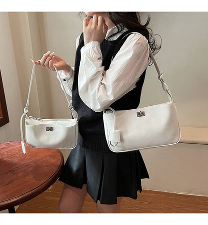 Lock Leather Twist Faux Crossbody Bag