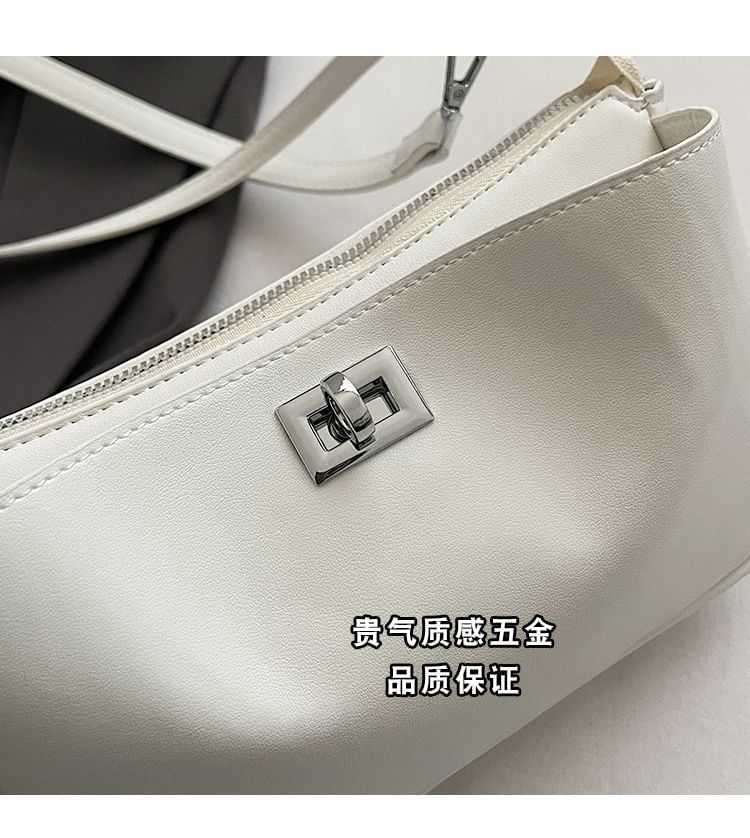 Lock Leather Twist Faux Crossbody Bag